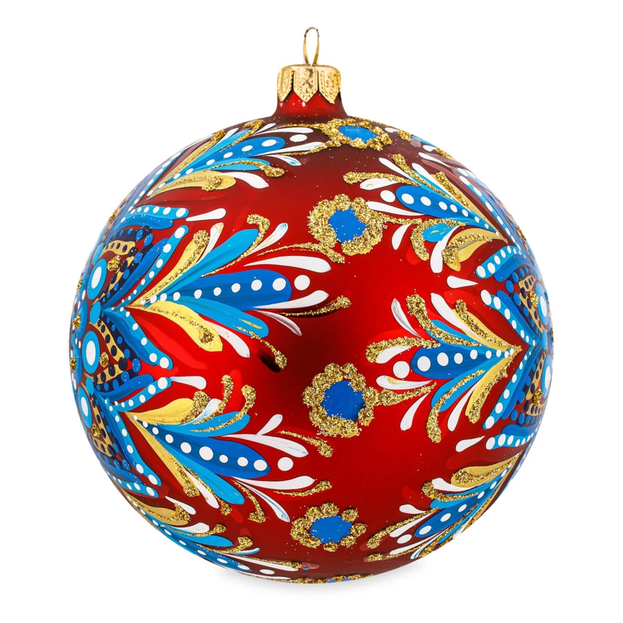 Игрушка елочная шар Bartosh Точки, Снежинка №5 12 см, стекло,п/к