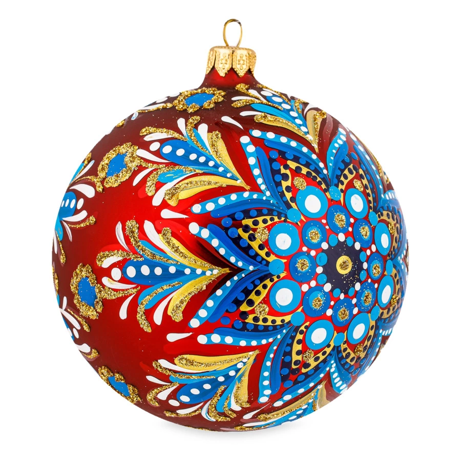 Игрушка елочная шар Bartosh Точки, Снежинка №5 12 см, стекло,п/к