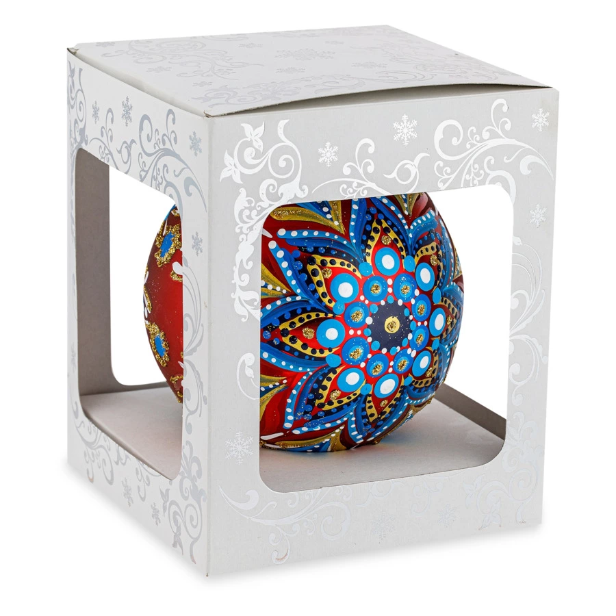 Игрушка елочная шар Bartosh Точки, Снежинка №5 12 см, стекло,п/к