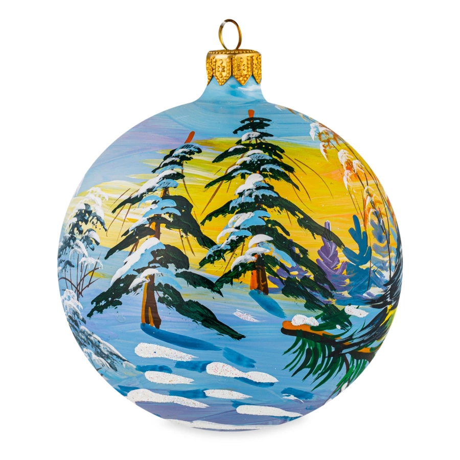 Игрушка елочная шар Bartosh Синички зимой №2 10 см, стекло, п/к