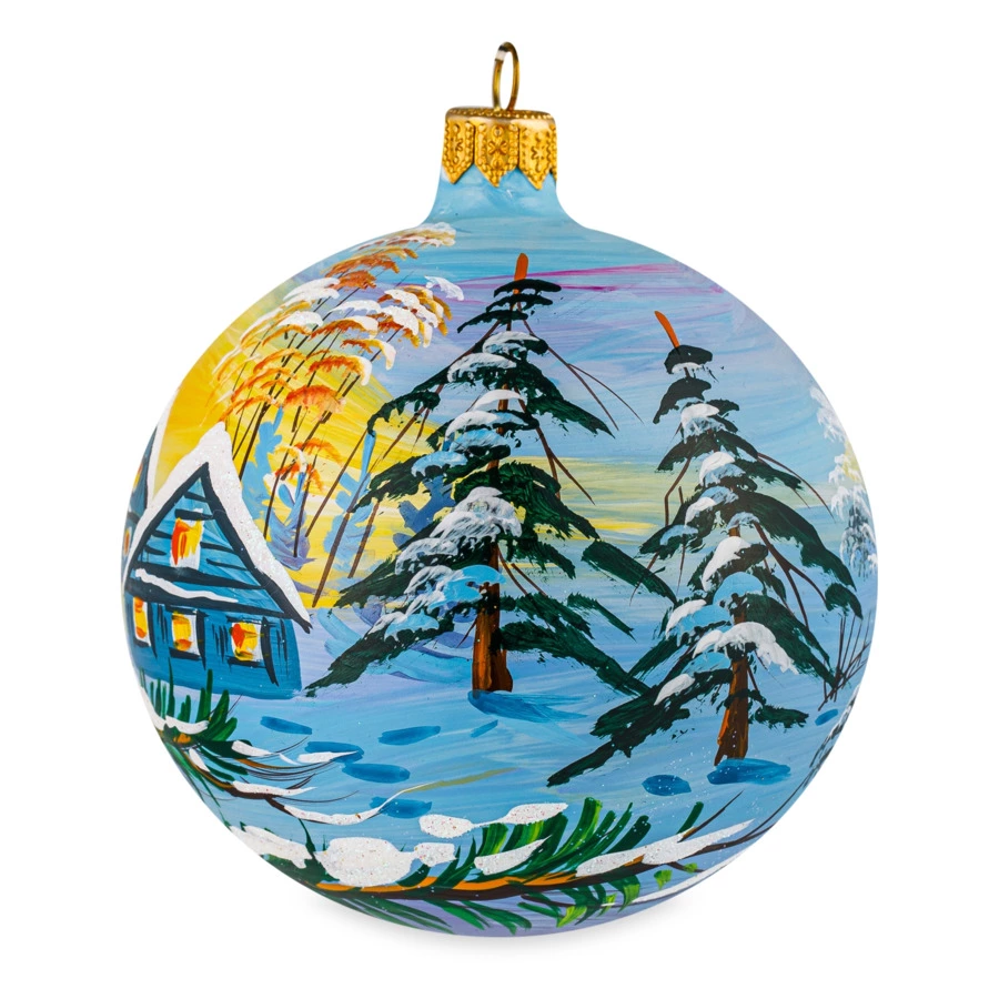 Игрушка елочная шар Bartosh Синички зимой №2 10 см, стекло, п/к