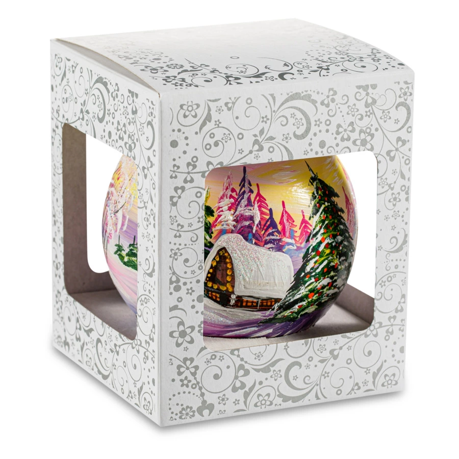 Игрушка елочная шар Bartosh розовое Рождество, пейзаж круговой 10 см, стекло, п/к