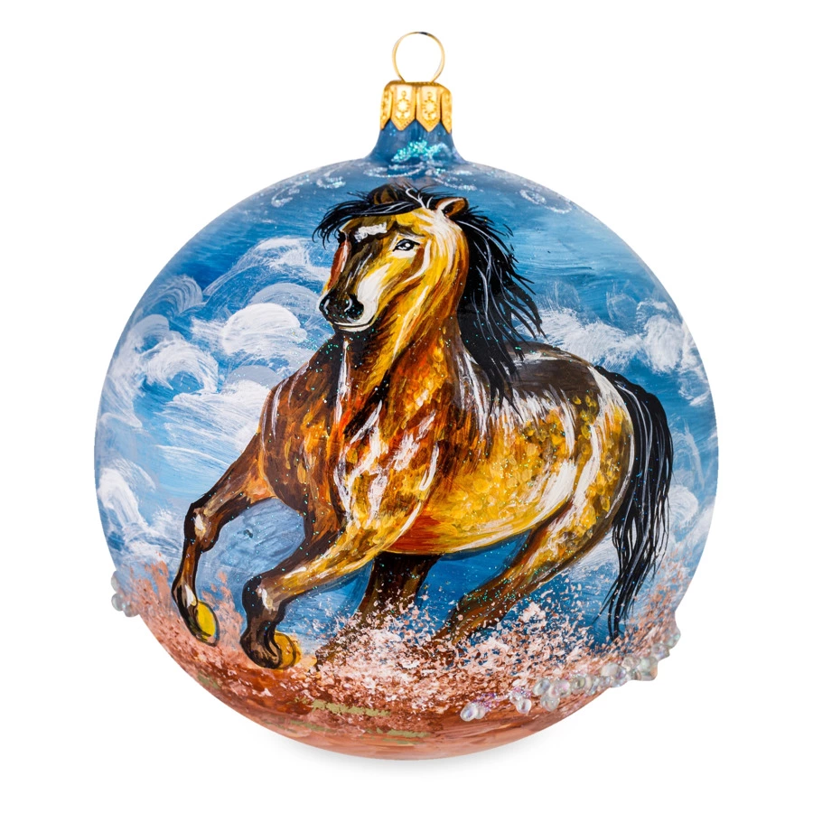 Игрушка елочная шар Bartosh Восточные скакуны №2 12 см, стекло, п/к