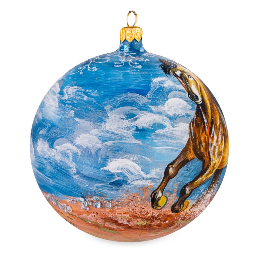 Игрушка елочная шар Bartosh Восточные скакуны №2 12 см, стекло, п/к