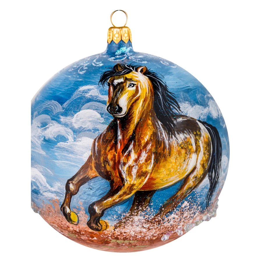 Игрушка елочная шар Bartosh Восточные скакуны №2 12 см, стекло, п/к