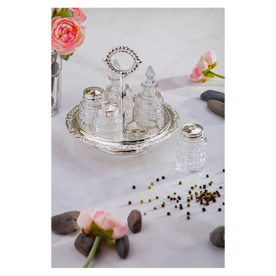 Набор для приправ и масла Queen Anne, крутящийся, 5 предметов, сталь, посеребрение