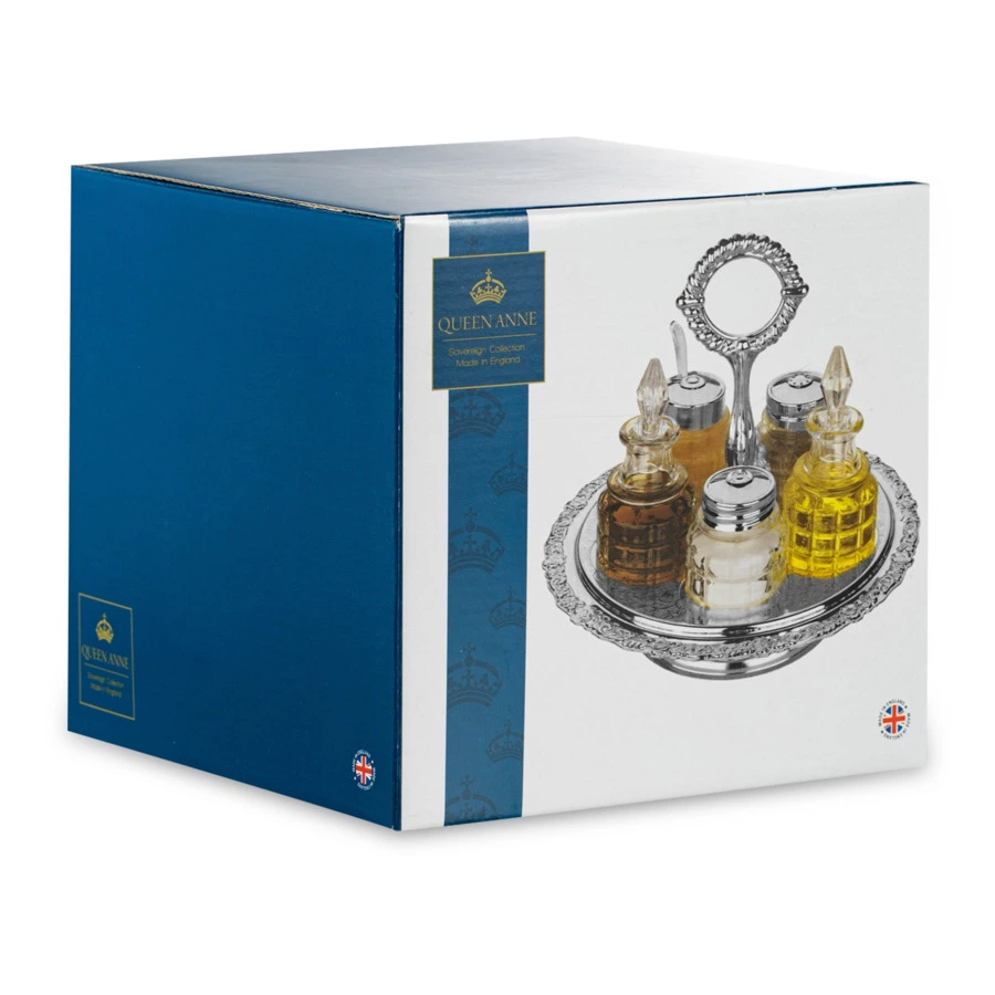 Набор для приправ и масла Queen Anne, крутящийся, 5 предметов, сталь, посеребрение
