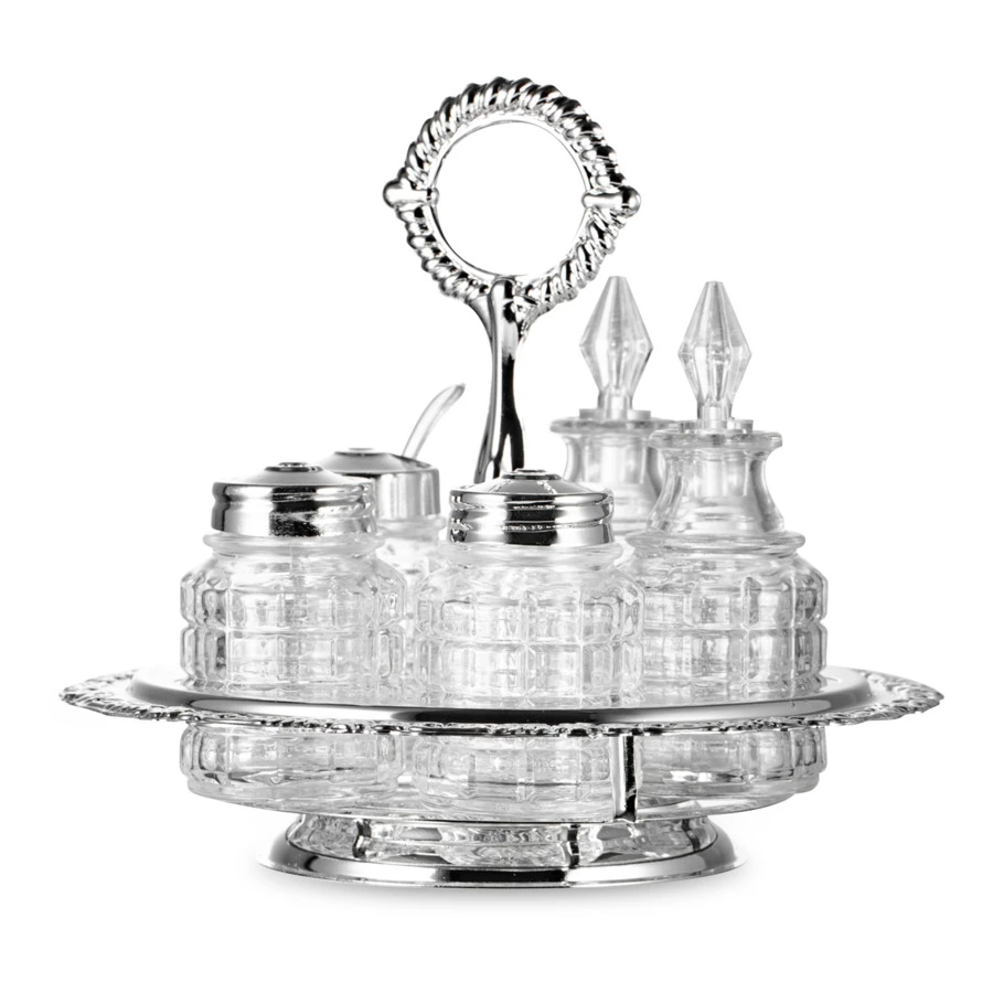 Набор для приправ и масла Queen Anne, крутящийся, 5 предметов, сталь, посеребрение