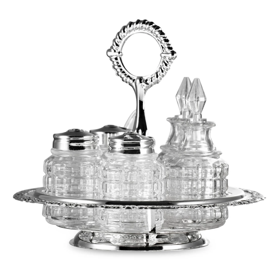 Набор для приправ и масла Queen Anne, крутящийся, 5 предметов, сталь, посеребрение