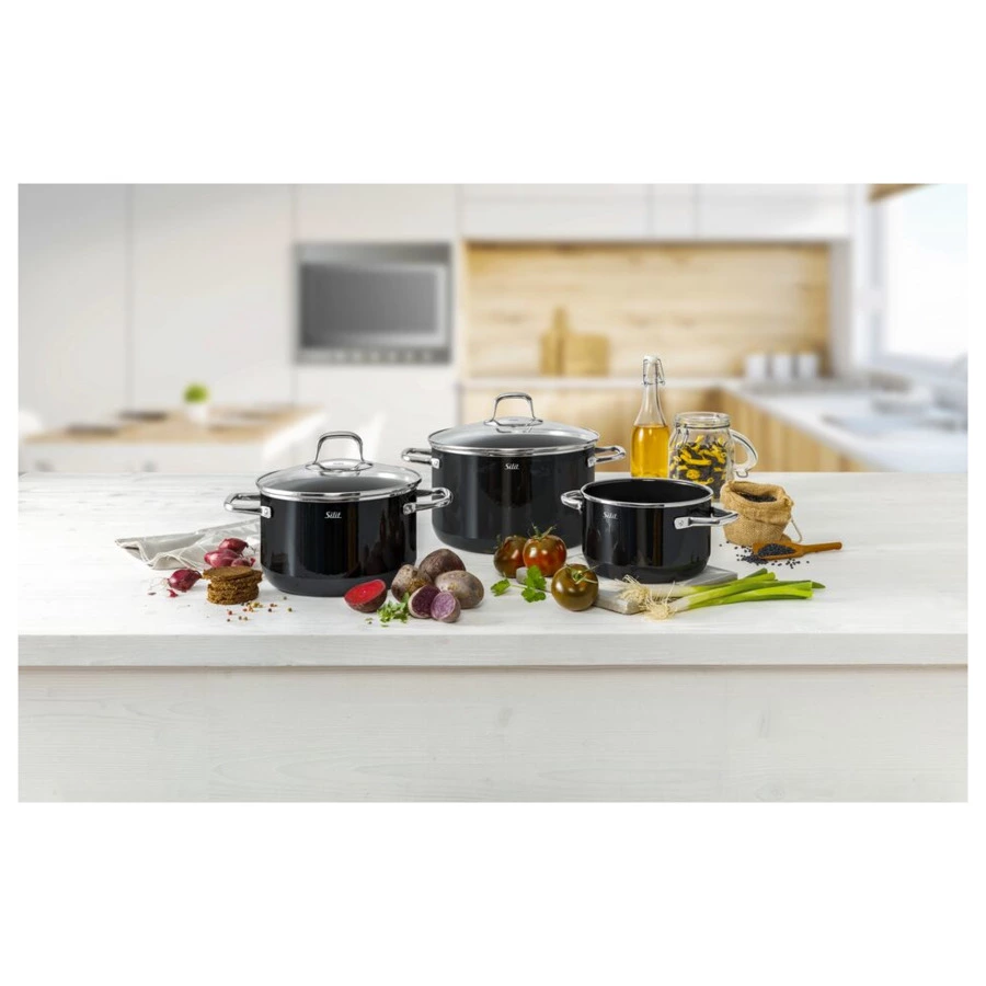 Набор кастрюль с крышками Silit Elegance 3 шт, сталь нержавеющая, черный