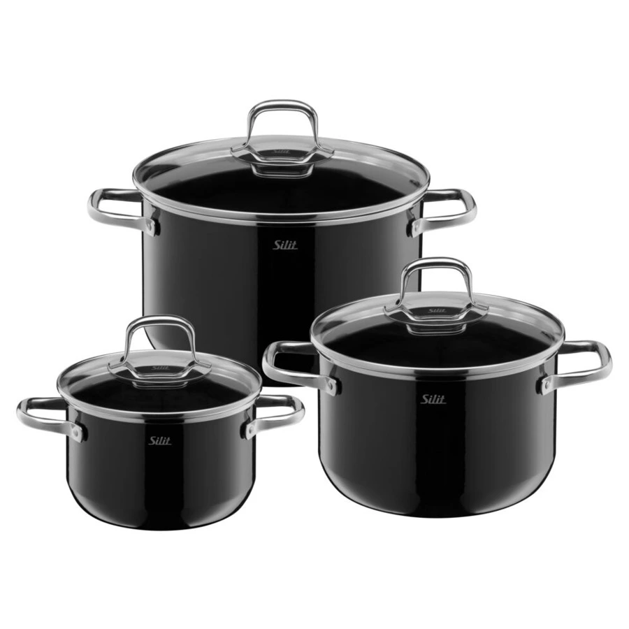 Набор кастрюль с крышками Silit Elegance 3 шт, сталь нержавеющая, черный