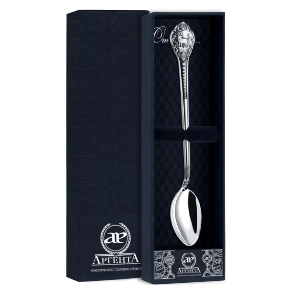 Ложка для размешивания кофе в футляре АргентА От Души Охотничья 36,2 г, серебро 925