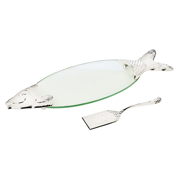 Блюдо для рыбы с лопаткой Edzard Лосось 58х19х4 см, стекло, посеребрение