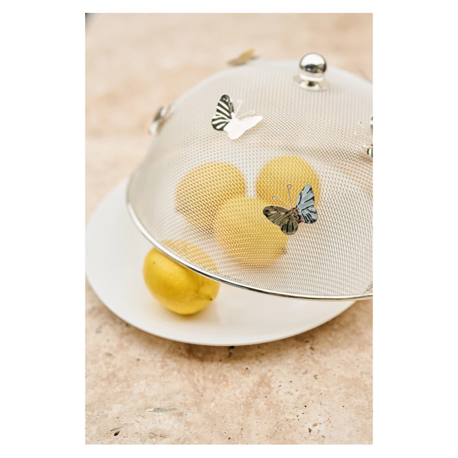 Клош для тарелок Edzard Бабочка сетчатый d30хh16см, посеребрение