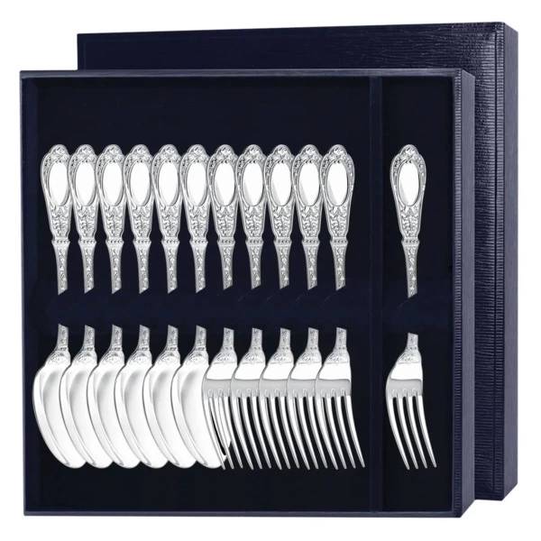 Набор приборов десертных в футляре АргентА Фамильный 719,65 г на 6 персон 12 предметов, серебро 925