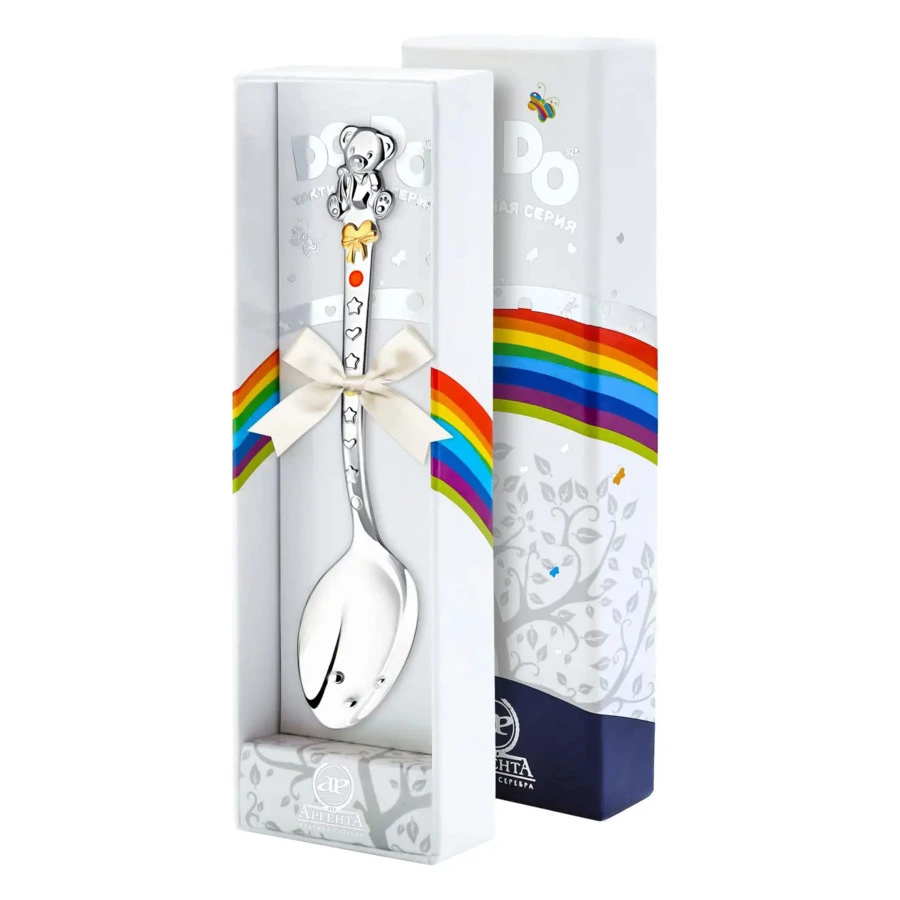 Ложка детская в футляре АргентА Do Do Мишка с бантом 15,53 г, серебро 925