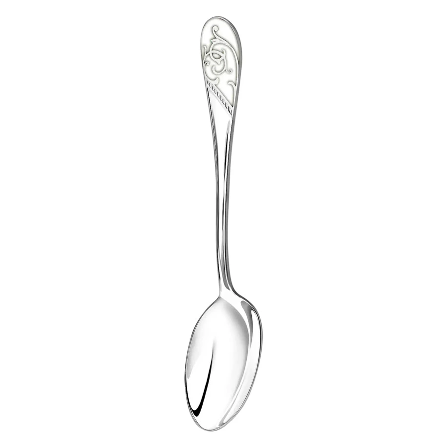 Ложка чайная в футляре АргентА От Души Кружевные узоры с белой эмалью 24 г, серебро 925