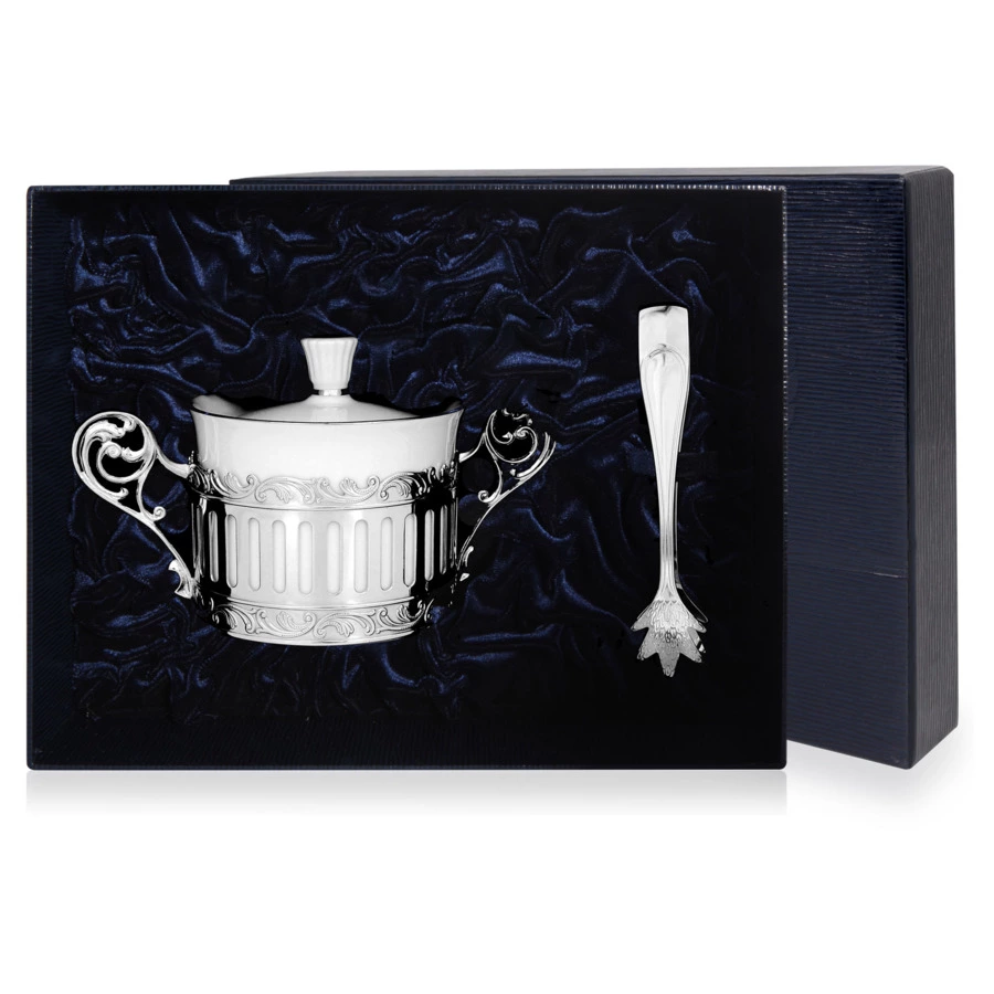 Сахарница с щипцами в футляре АргентА 97,25 г, серебро 925