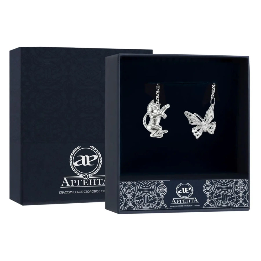 Ионизатор воды в футляре АргентА Кот с бабочкой 11,31 г, серебро 925