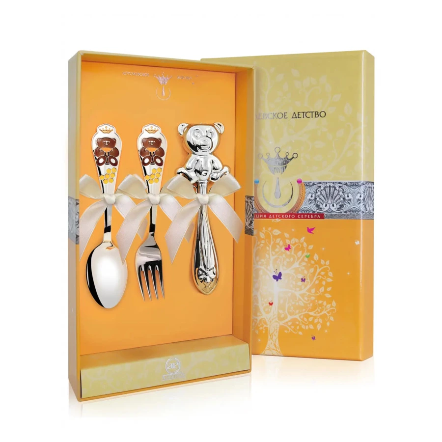 Набор детский в футляре АргентА Мишка 3 предмета 87,66 г, серебро 925