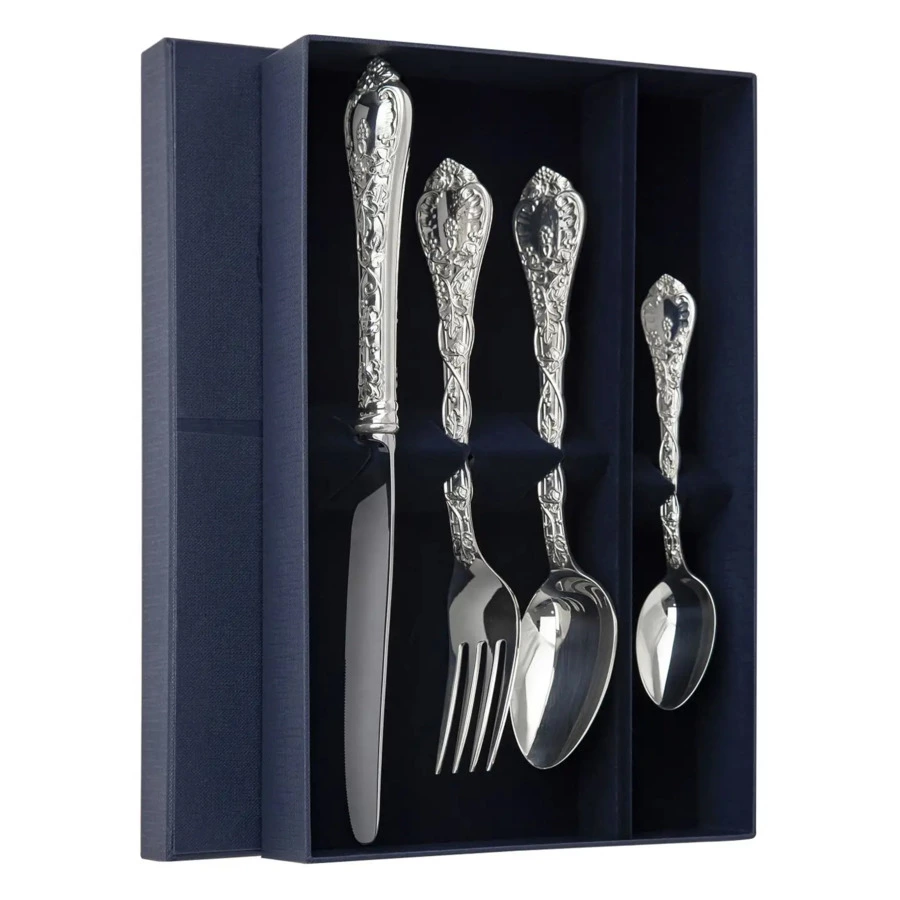 Набор столовых приборов АргентА Classic Эгоист-Виноградная лоза 287,35 г, 4 предмета, серебро 925