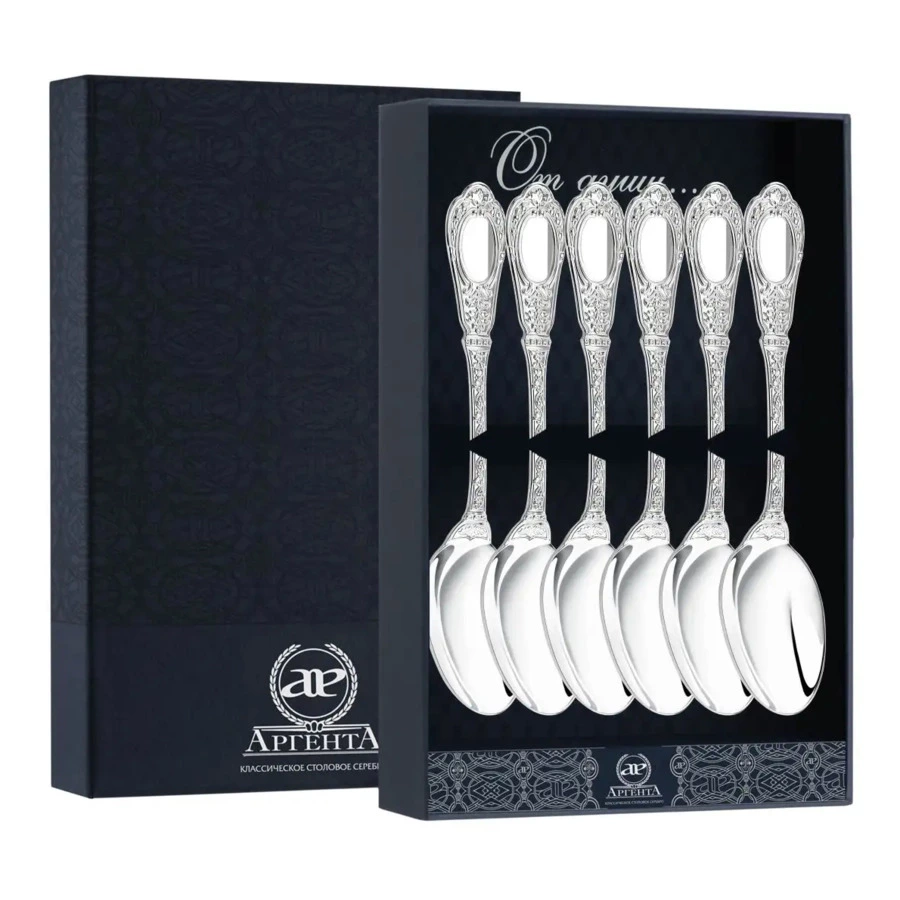 Набор ложек кофейных в футляре АргентА Classic Фамильная 154,38 г 6 предметов, серебро 925