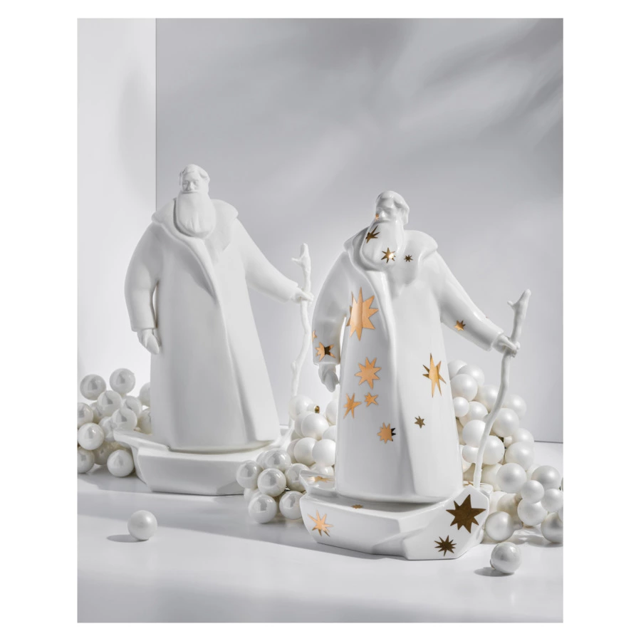 Скульптура Shirokov Дед Мороз 33x18 см, фарфор костяной, белая с золотыми звездами, п/к