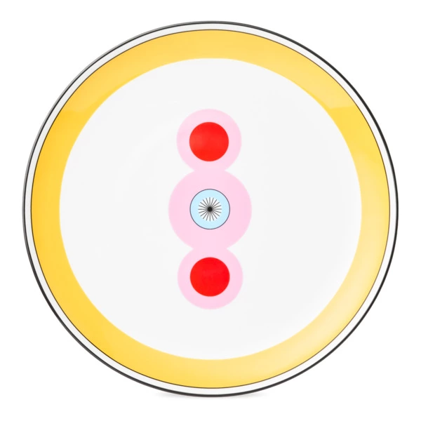 Тарелка обеденная Shirokov Мемфис 27 см, желтый кант, фарфор костяной