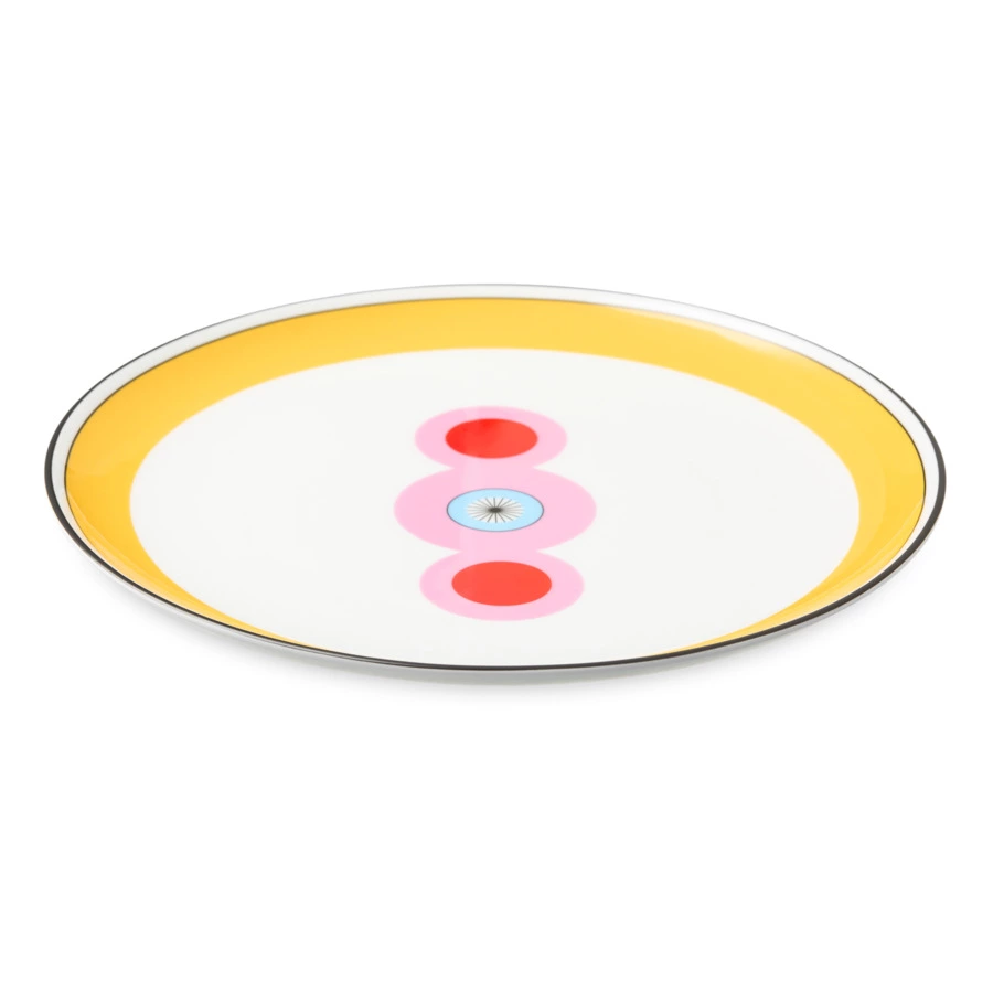 Тарелка обеденная Shirokov Мемфис 27 см, желтый кант, фарфор костяной