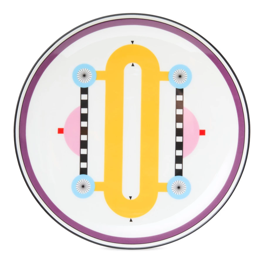 Тарелка обеденная Shirokov Мемфис 27 см, фиолетовый кант, фарфор костяной
