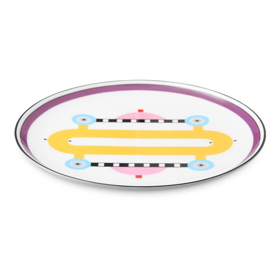 Тарелка обеденная Shirokov Мемфис 27 см, фиолетовый кант, фарфор костяной