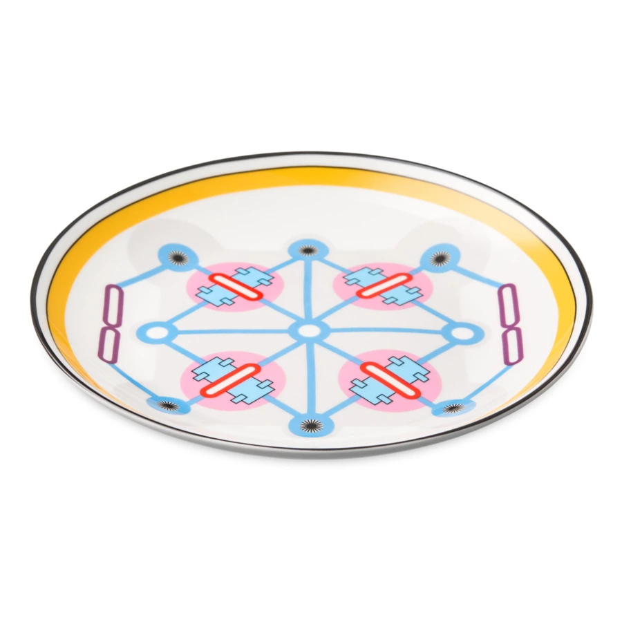 Тарелка закусочная Shirokov Мемфис 20,5 см, желтый кант, фарфор костяной