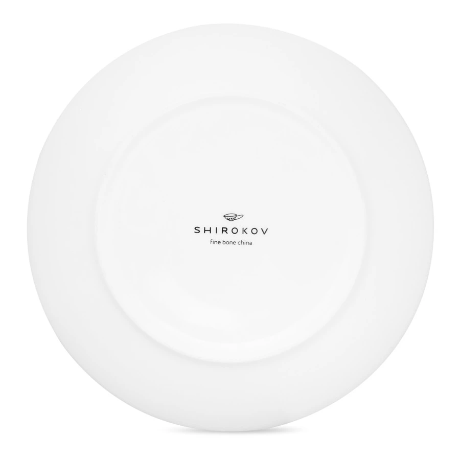 Тарелка закусочная Shirokov Мемфис 20,5 см, желтый кант, фарфор костяной