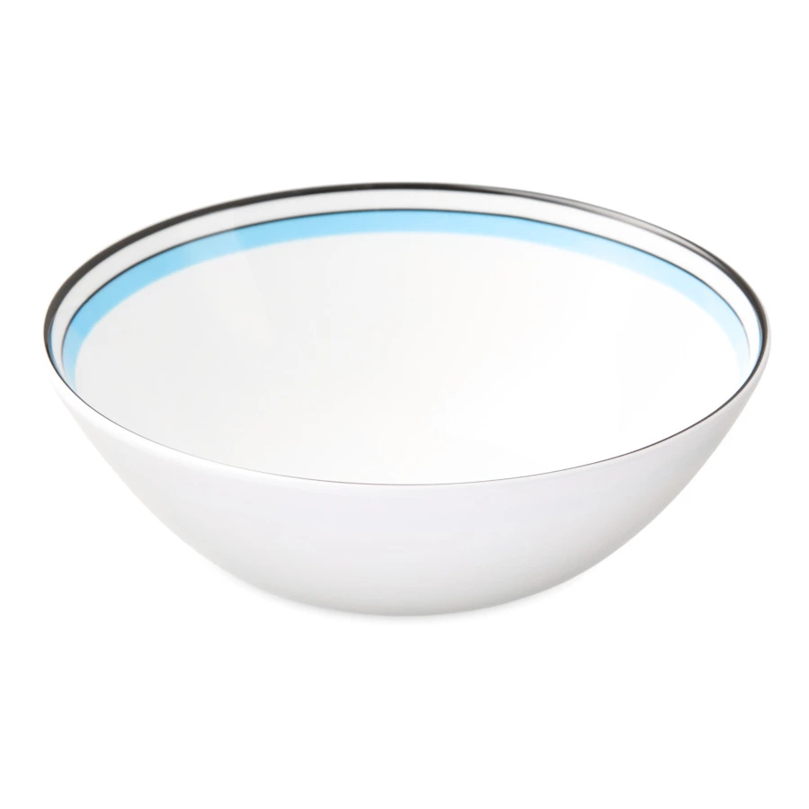 Тарелка суповая Shirokov Мемфис 460 мл, голубой кант, фарфор костяной