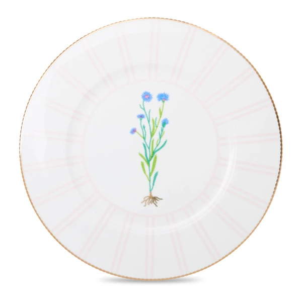 Тарелка обеденная Shirokov Гербарий Василек 28 см, фарфор костяной, позолота