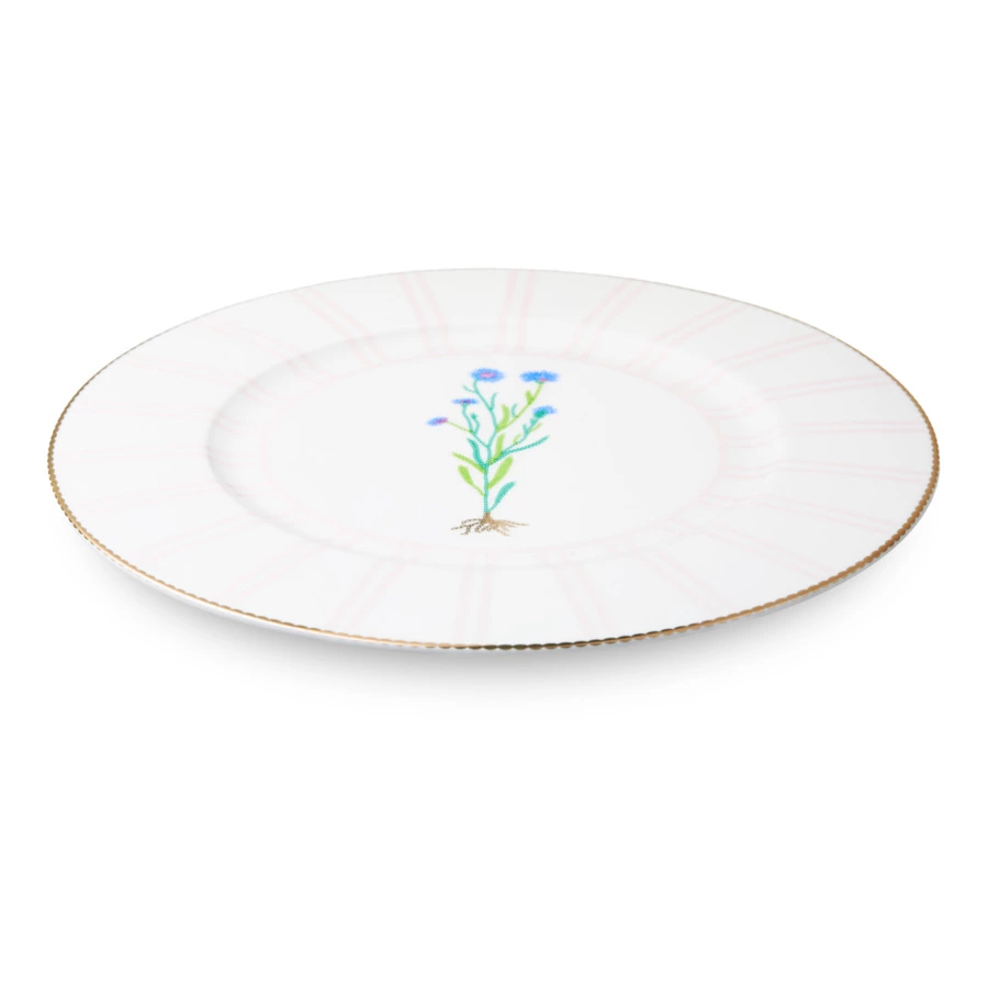 Тарелка обеденная Shirokov Гербарий Василек 28 см, фарфор костяной, позолота