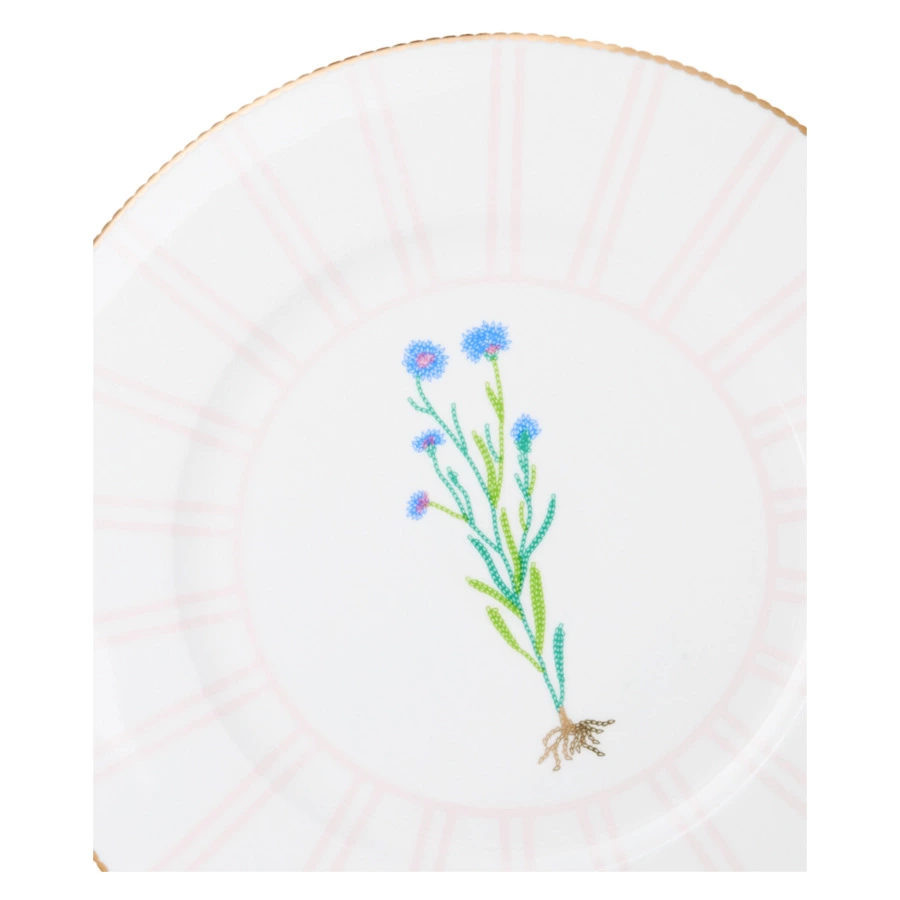 Тарелка обеденная Shirokov Гербарий Василек 28 см, фарфор костяной, позолота