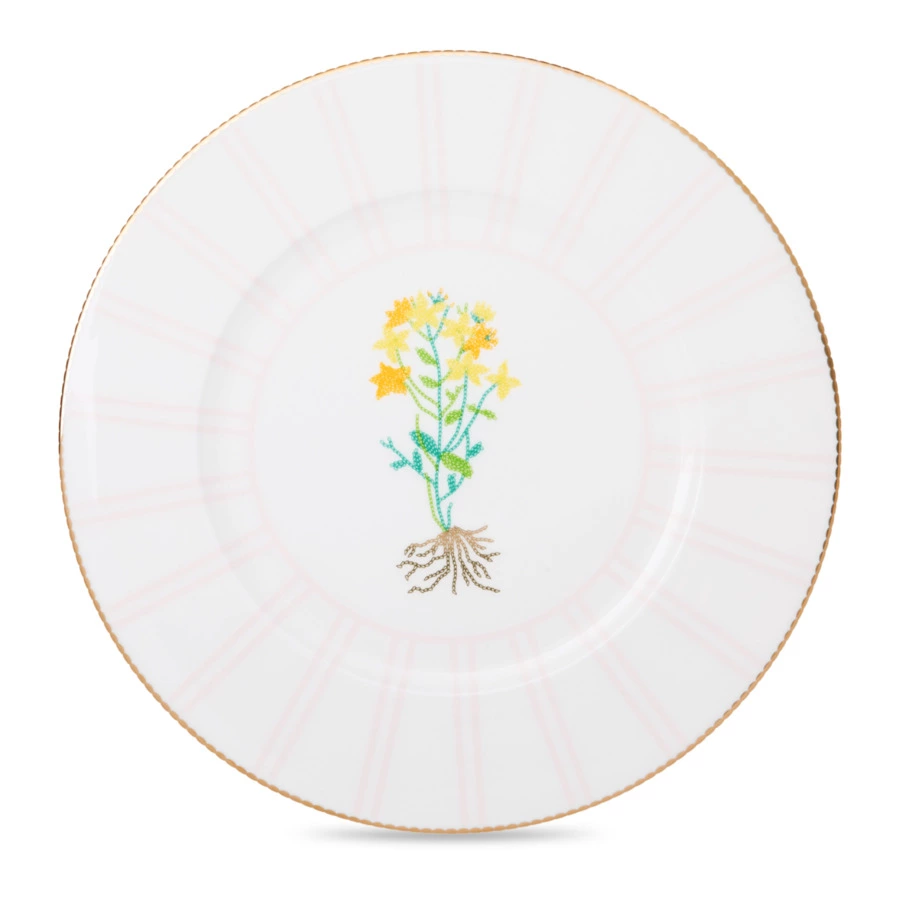 Тарелка обеденная Shirokov Гербарий Зверобой 28 см, фарфор костяной, позолота