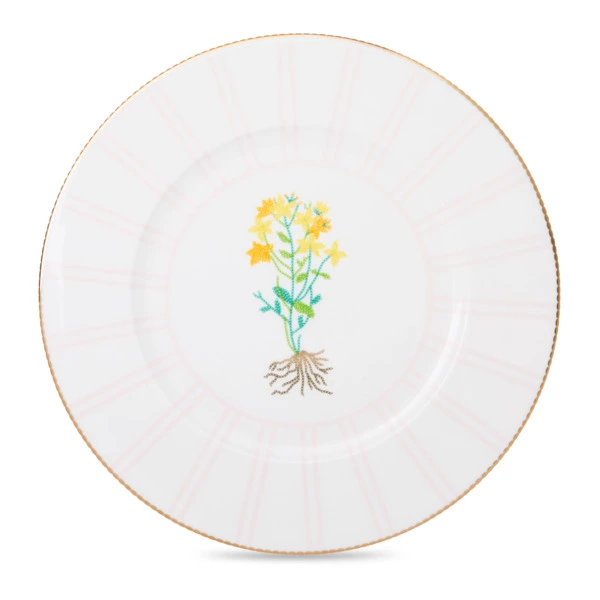 Тарелка обеденная Shirokov Гербарий Зверобой 28 см, фарфор костяной, позолота