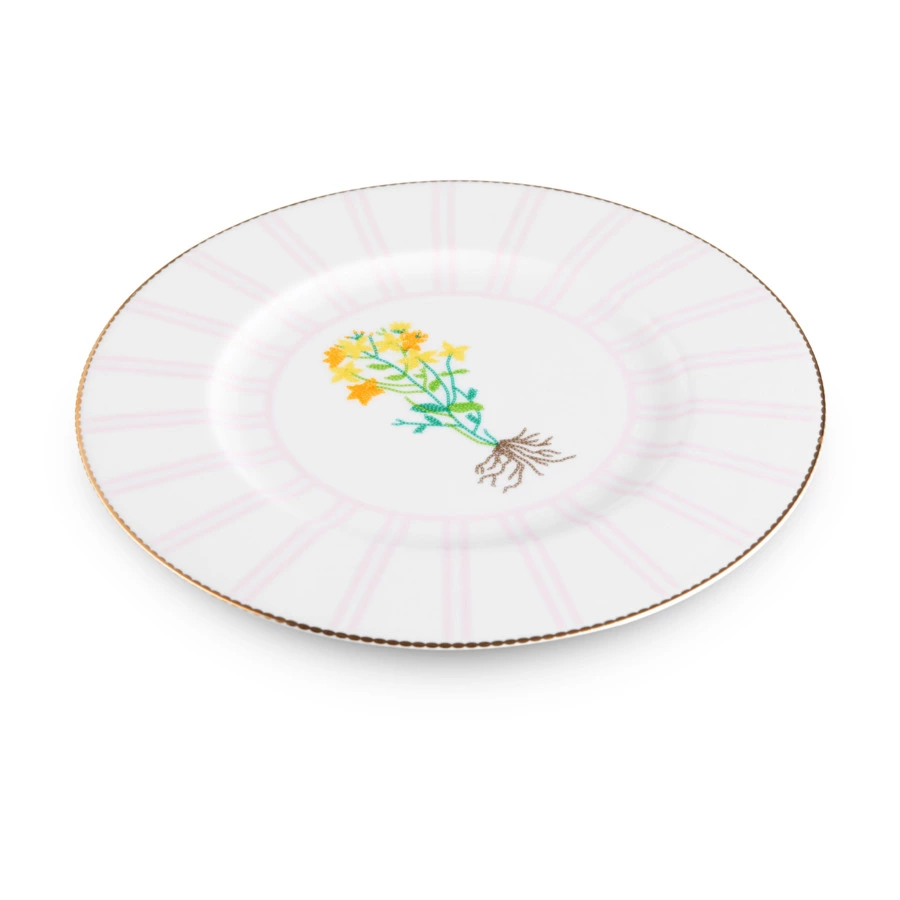 Тарелка обеденная Shirokov Гербарий Зверобой 28 см, фарфор костяной, позолота