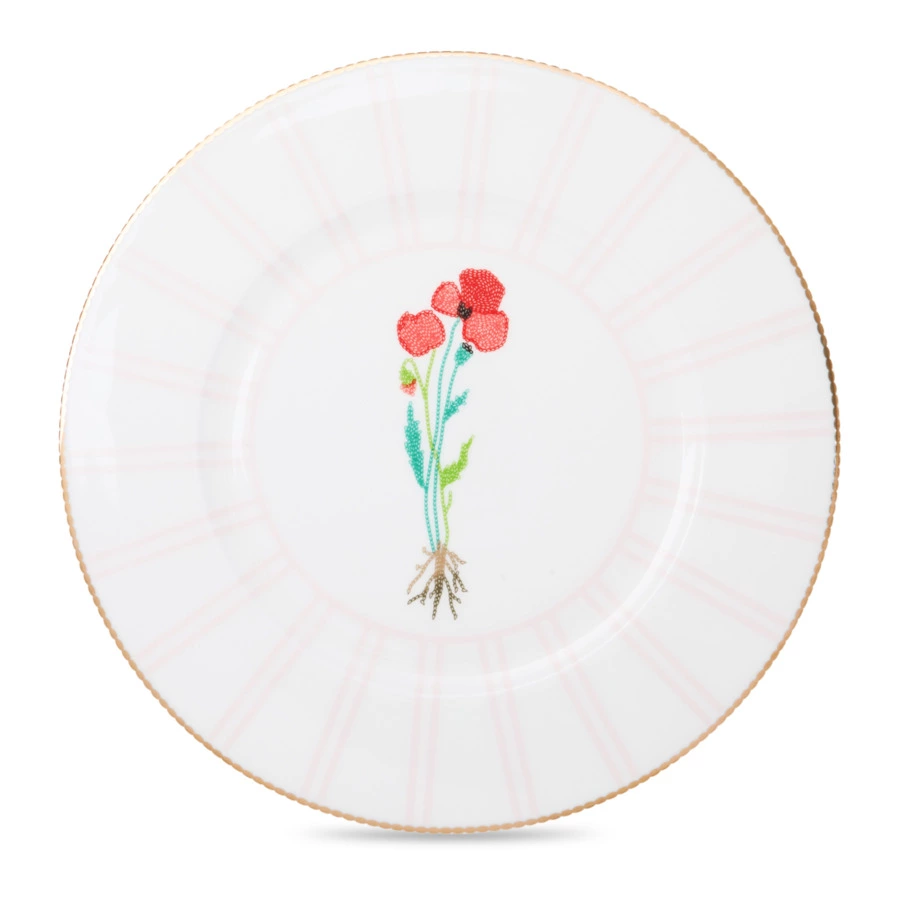 Тарелка обеденная Shirokov Гербарий Мак 28 см, фарфор костяной, позолота