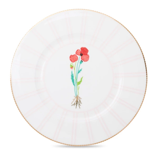 Тарелка обеденная Shirokov Гербарий Мак 28 см, фарфор костяной, позолота