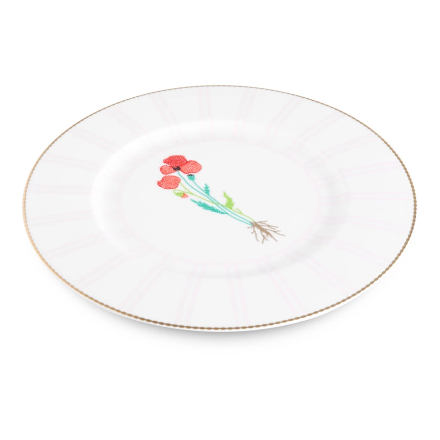 Тарелка обеденная Shirokov Гербарий Мак 28 см, фарфор костяной, позолота