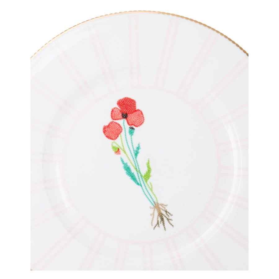 Тарелка обеденная Shirokov Гербарий Мак 28 см, фарфор костяной, позолота