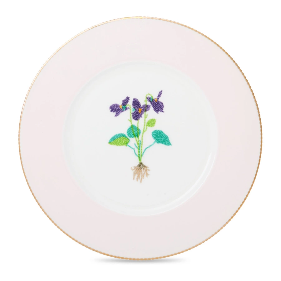 Тарелка закусочнаяShirokov Гербарий Фиалка 23,5 см, фарфор костяной, позолота