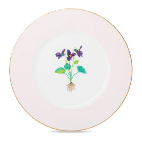 Тарелка закусочнаяShirokov Гербарий Фиалка 23,5 см, фарфор костяной, позолота