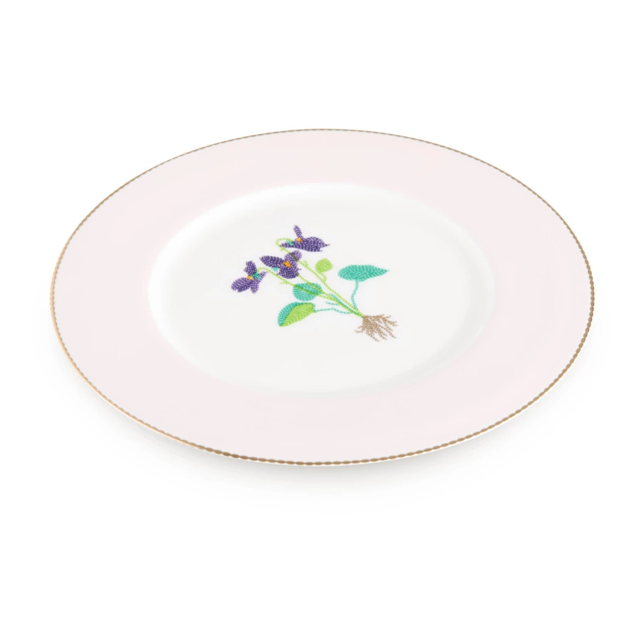 Тарелка закусочнаяShirokov Гербарий Фиалка 23,5 см, фарфор костяной, позолота