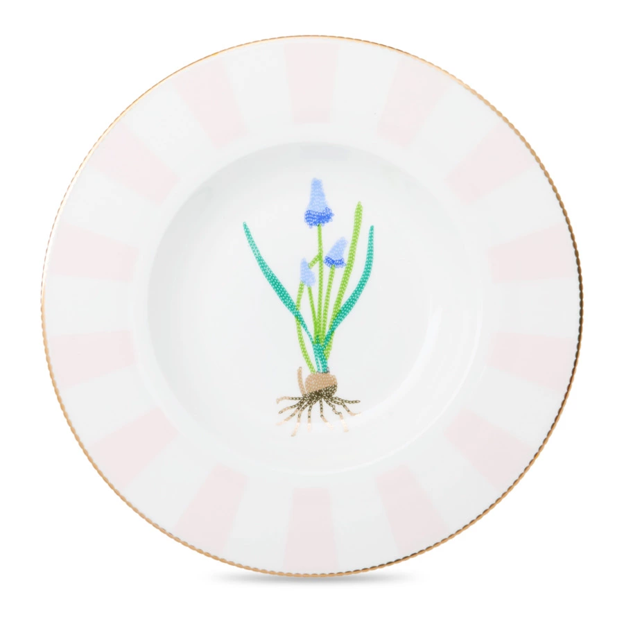 Тарелка суповая Shirokov Гербарий Мускари 24 см, 300 мл, фарфор костяной, позолота