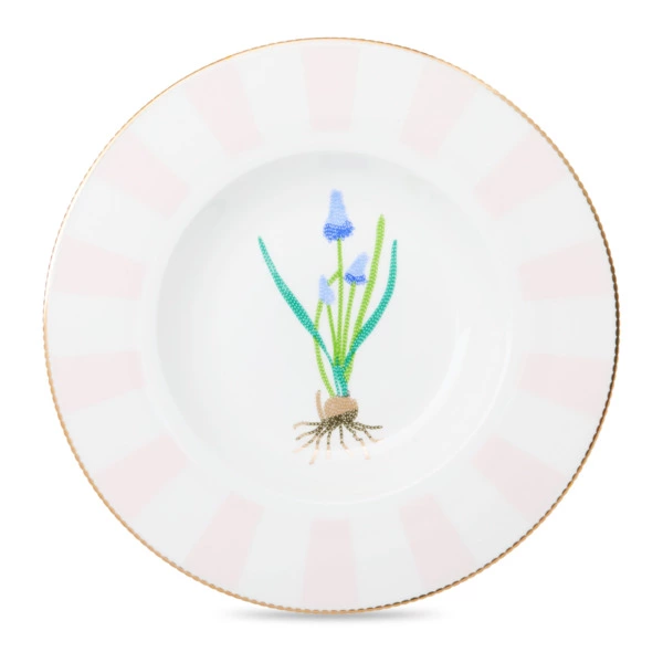 Тарелка суповая Shirokov Гербарий Мускари 24 см, 300 мл, фарфор костяной, позолота