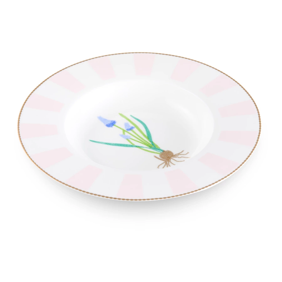 Тарелка суповая Shirokov Гербарий Мускари 24 см, 300 мл, фарфор костяной, позолота
